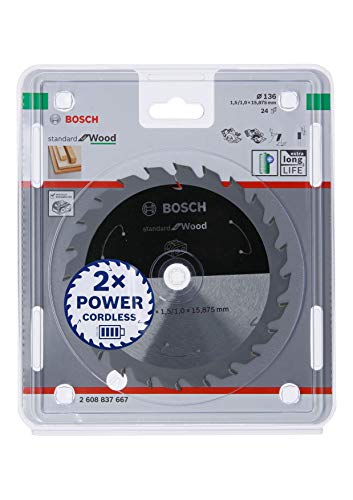 Bosch Professional 1x Kreissägeblatt Standard for Wood (Holz, Sägeblatt Ø 136 x 15,875 x 1,5 mm, 24 Zähne, Zubehör Akku Kreissäge) von Bosch Accessories