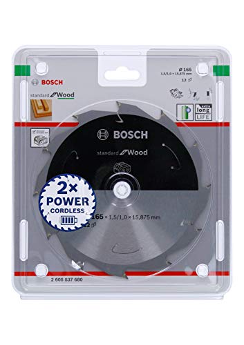 Bosch Professional 1x Kreissägeblatt Standard for Wood (Holz, Sägeblatt Ø 165 x 15,875 x 1,5 mm, 12 Zähne, Zubehör Akku Kreissäge) von Bosch Accessories