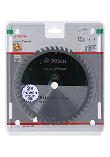 Bosch Accessories 1x Kreissägeblatt Standard for Wood (Holz, Sägeblatt Ø 184 x 16 x 1,6 mm, 48 Zähne, Zubehör Akku Kreissäge) von Bosch Accessories