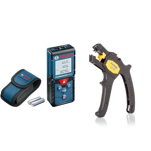 Bosch Professional Laser Entfernungsmesser GLM 40 (Flächen-/Volumenberechnung, max. Messbereich: 40 m, 2X 1,5-V Batterien, Schutztasche) & JOKARI 20050 Abisolierzange Super 4 Plus, Schwarz, 1 Stück von Bosch Professional