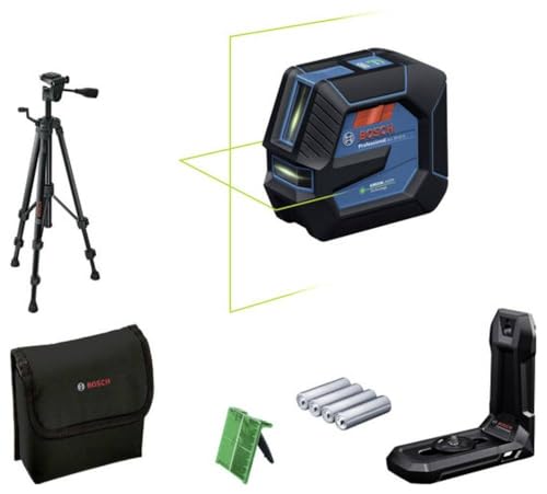 Bosch Professional Linienlaser GLL 20-22 G (Halterung LB 10, grüner Laser, Innenbereich, Dual Power Source, 2 x 1.5V LR6 Batterien, Schutztasche, Stativ BT 150) von Bosch Professional