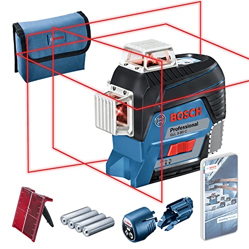 Bosch Professional Linienlaser GLL 3-80 C (m. App-Funktion, roter Laser, Innenbereich, max. Arbeitsbereich: 30 m, 4x AA Batterie, Tasche, in Karton) von Bosch Professional