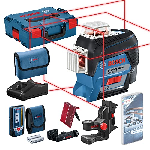 Bosch Professional 12V System Linienlaser GLL 3-80 C (1x Akku 12V, Universalhalterung BM 1, Empfänger LR 7, m. App-Funktion, roter Laser, Innenbereich, max. Arbeitsbereich: 30 m, Tasche, in L-BOXX) von Bosch Professional