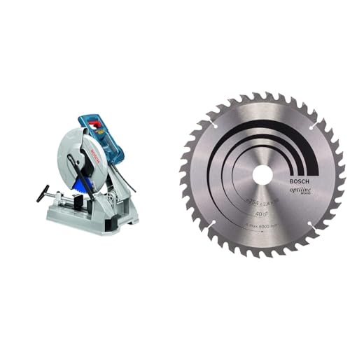 Bosch Professional Metalltrennsäge GCD 12 JL (20,0 kg Gewicht, Kreissägeblatt für Stahl) + Kreissägeblatt Optiline Wood (für Holz, 254 x 30 x 2,8 mm, 40 Zähne, Zubehör Kreissäge) von Bosch Professional