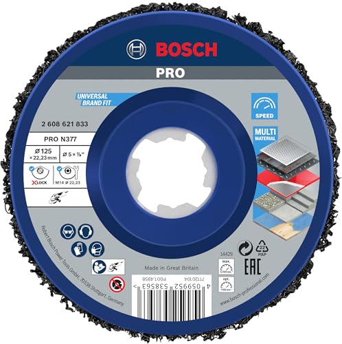 Bosch 1x PRO Multi Material Reinigungsscheibe N377 für kleine Winkelschleifer und X-Lock (für Stahlbleche, Stahl, Ø 125 mm, Körnung, Professional Zubehör Kleiner Winkelschleifer) von Bosch