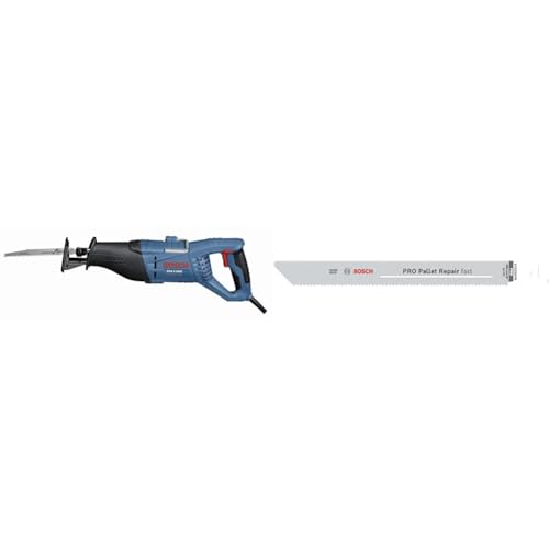 Bosch Professional Säbelsäge GSA 1100 E (Leistung 1100 Watt, inkl. 3x Säbelsägeblätter) + 5x PRO Pallet S1022HFR Repair fast Säbelsägeblatt (für Stahl, Holz mit Nägeln, Länge 200 mm, Zubehör) von Bosch Professional