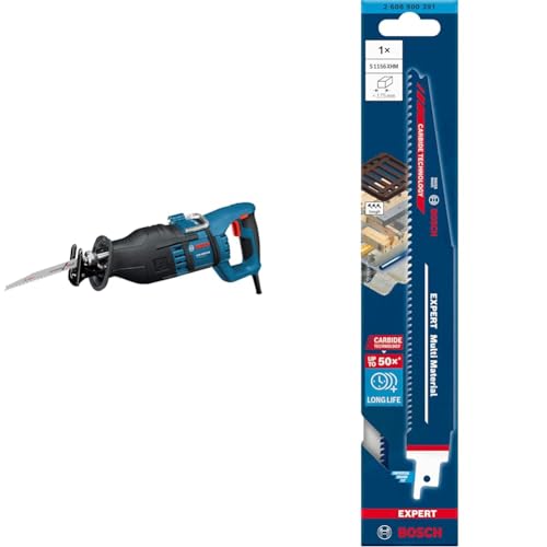 Bosch Professional Säbelsäge GSA 1300 PCE (mit SDS und Constant Electronic, 2 Sägeblätter (Holz/Metall), im Koffer) + 3x Expert ‘Multi Material’ S 1156 XHM Säbelsägeblatt (Gusseisen, Länge 225 mm) von Bosch Professional