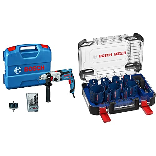 Bosch Professional Schlagbohrmaschine GSB 24-2 (max. Drehmoment: 40/14,5 Nm, inkl. Zubehörset, in L-Case) + 14 tlg. Expert Tough Material Lochsäge Set (für Holz mit Metall, Ø 20-76 mm, Zubehör) von Bosch Professional