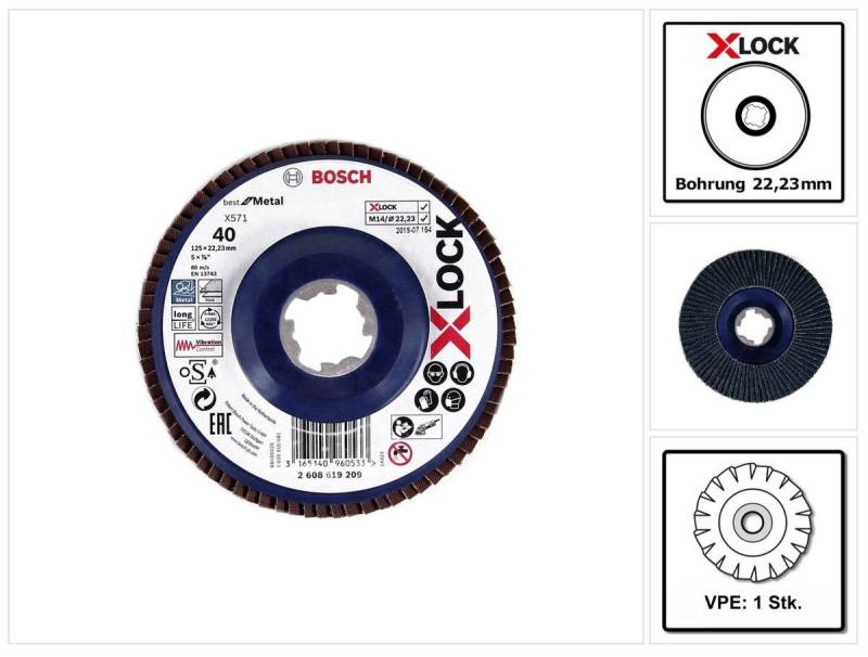 Bosch Professional Schleifscheibe Fächerschleifscheibe X571 X-LOCK Best for Metal 125x22,23mm K40 (260 von Bosch Professional