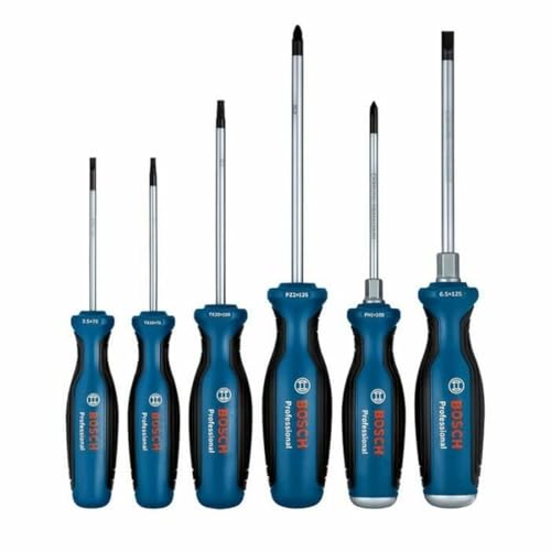 Bosch Professional Schraubendreher Set 6tlg. (SL/PH/PZ/TX, inkl. SL 3.5x75mm, TX 20x100mm, TX 15x75mm, SL 6.5x125mm, PZ 2x125mm, PH 1x100mm, Einlage) von Bosch Professional