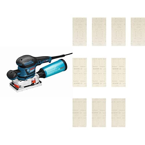 Bosch Professional Schwingschleifer GSS 230 AVE (Microfilterbox, Zusatzhandgriff, im Karton) + 10x Expert M480 Netzstruktur-Schleifblätter (Hartholz, Farbe auf Holz, 93x186 mm, Körnung 80/120/180) von Bosch Professional