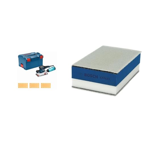 Bosch Professional Schwingschleifer GSS 280 AVE (350 Watt, Zusatzhandgriff, 3x Schleifblatt für Holz, in L-BOXX 238), 0601292901 + 1x Expert Dual Density Handschleifblock von Bosch Professional