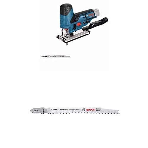 Bosch Professional Stichsäge GST 12V-70 (2x Sägeblatt, ohne Akkus Ladegerät) + 3x Sägeblatt Expert ‘Hardwood 2-Side Clean’ T 308 BFP (für Küchenarbeits-, Kunststoffbeschichtete Platten,117 mm) von Bosch Professional