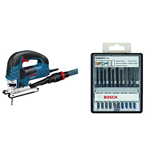 Bosch Professional Stichsäge GST 150 BCE (780 Watt, Hubzahl bei Leerlauf: 500 – 3.100 min-1, im Koffer) + Bosch Pro 10tlg. Stichsägeblatt-Set Robust Line (Wood und Metal zum Sägen in Holz und Metall) von Bosch Professional