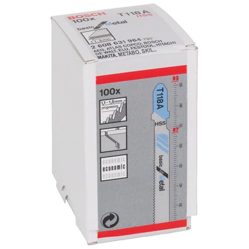 Bosch 100x T 118 A Basic for Metal Stichsägeblatt (für Stahlbleche, Stahlbleche, Länge 92 mm, Professional Zubehör Stichsäge) von Bosch Professional