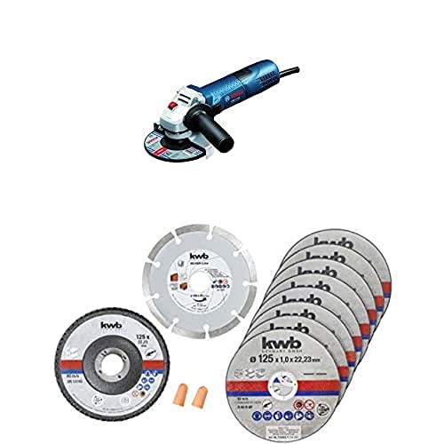 Bosch Professional Winkelschleifer GWS 7-125 (720 Watt, Scheiben-Ø: 125 mm, inkl. Zusatzhandgriff, Aufnahmeflansch, Spannmutter, Schutzhaube, Zweilochschlüssel, im Karton) inkl. Trennscheiben-Set von Bosch Professional