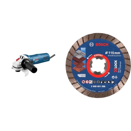 Bosch Professional Winkelschleifer GWS 750 (Scheiben-Ø 115 mm, inkl. Schutzhaube, Zusatzhandgriff, 1 x Diamantscheibe) + 1x EXPERT MultiMaterial X-LOCK Diamanttrennscheibe (Ø 115 x 22,23 mm, Zubehör) von Bosch Professional