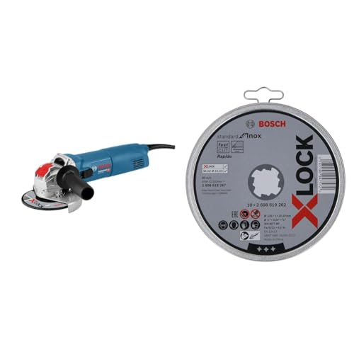 Bosch Professional Winkelschleifer GWX 10-125 (für X-LOCK Zubehör, ScheibenØ: 125 mm, im Karton) + x10 X-LOCK gerade Trennscheibe Standard (für Inox Ø125 mm, Dicke:1 mm) von Bosch Professional