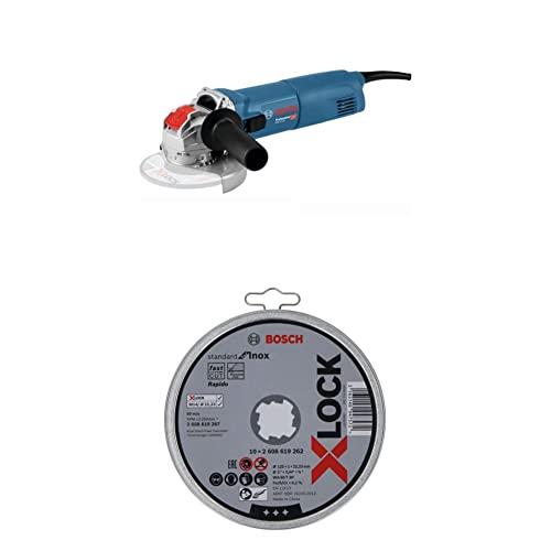 Bosch Professional Winkelschleifer GWX 14-125 (mit X-LOCK-Aufnahme, ScheibenØ: 125 mm) + x10 X-LOCK gerade Trennscheibe Standard (für Inox Ø125 mm, Dicke:1 mm) von Bosch Professional