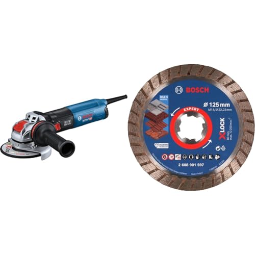 Bosch Professional Winkelschleifer GWX 14-125 S + 1x EXPERT MultiMaterial X-LOCK Diamanttrennscheibe (für Beton, Ziegelsteine, Weichgestein, Dachziegeln, Ø125x22,23 mm) von Bosch