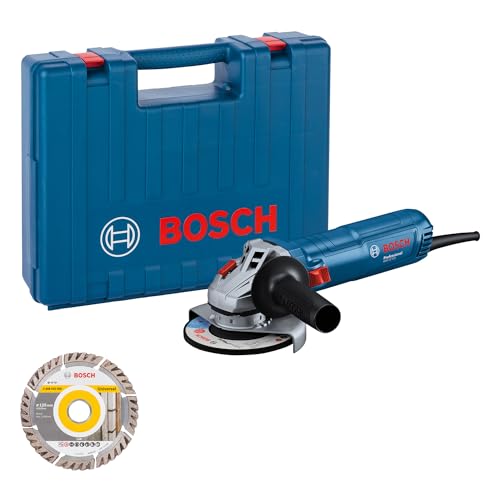 Bosch Professional kabelgebundener Winkelschleifer GWS 12-125 (Scheiben-Ø: 125 mm, Leistung 1200 W, Wiederanlaufschutz, inkl. 1x Diamantschleifscheibe, Zusatzhandgriff, in Handwerkerkoffer) von Bosch Professional