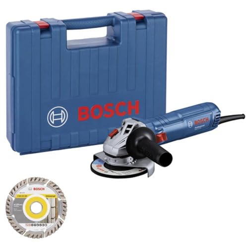 Bosch Professional kabelgebundener Winkelschleifer GWS 12-125 (Scheiben-Ø: 125 mm, Leistung 1200 W, Wiederanlaufschutz, inkl. 1x Diamantschleifscheibe, Zusatzhandgriff, in Handwerkerkoffer) von Bosch Professional