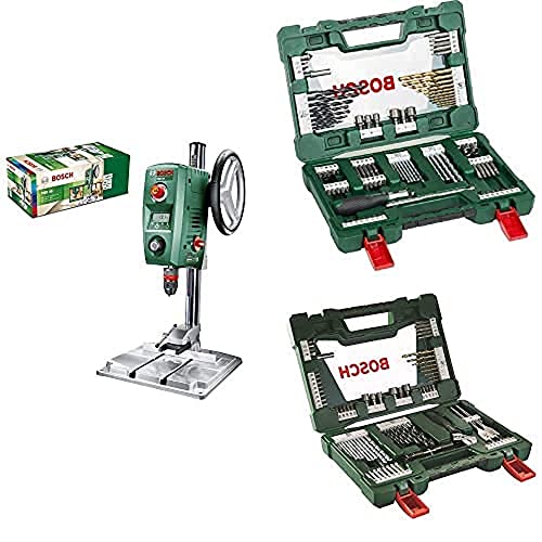 Bosch Tischbohrmaschine PBD 40 + Bosch 91tlg. Titanium-Bohrer- und Bit Set V-Line + Bosch 83tlg. V-Line Titanium-Bohrer- und Bit-Set mit LED-Taschenlampe und Rollgabelschlüssel von Bosch Professional