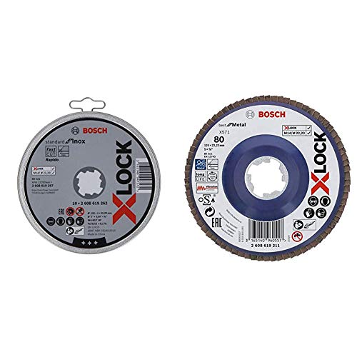 Bosch X-Lock Trennscheibe Standard for Inox, W A 60 T BF, Ø 125 mm, gerade+gerade Fächerschleifscheibe Best (für Metall, X-LOCK, X571, Ø125 mm, Körnung K80, BohrungsØ 22,23mm) von Bosch Professional