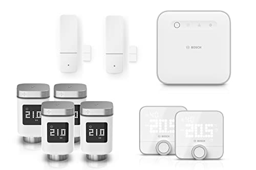 Bosch Smart Home Heizen-Set, 4X Heizkörperthermostat II, 2X Raumthermostat II, 2X Tür-/Fensterkontakt II, 1x Controller II, Kabellos, Batteriebetrieben von Bosch