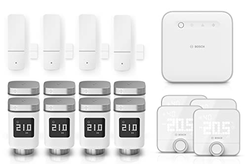 Bosch Smart Home Heizen-Set, 8X Heizkörperthermostat II, 4X Raumthermostat II, 4X Tür-/Fensterkontakt II, 1x Controller, Batteriebetrieben, Kabellos, Weiß von Bosch