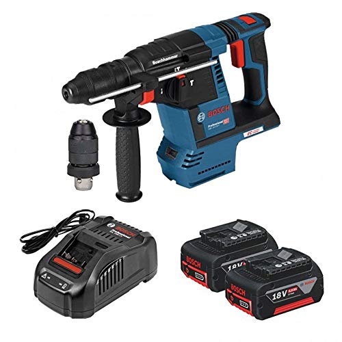 Bosch Professional 18V System Akku Bohrhammer GBH 18V-26 F (inkl. 2x 6.0Ah, GAL 1880 CV, Zusatzhandgriff, Tiefenanschlag, Maschinentuch, SDS plus Schnellwechselbohrfutter, Einlage, L-BOXX) von Bosch Professional