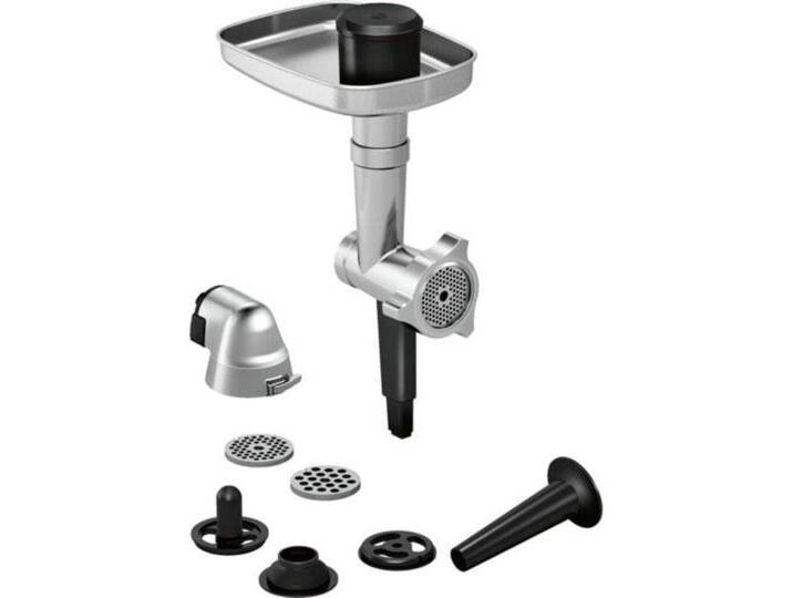 BOSCH Fleischwolfaufsatz Lifestyle Set Hunting Adventure MUZ9HA1 , grau (aluminiumfarben), Küchenmaschinen-Aufsätze, Fleischwolf, Wurststopfer-Aufsatz, Kebbe-Aufsatz von Bosch