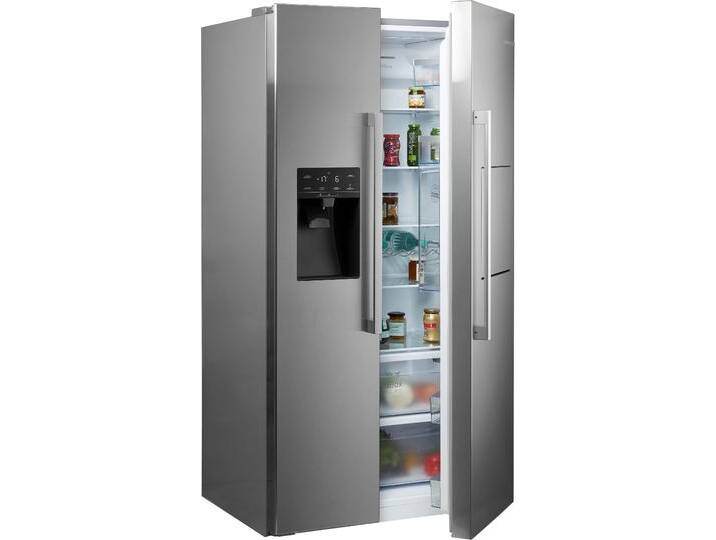 BOSCH Side-by-Side KAG93AIEP , E (A-G), silber (gebürsteter stahl anti fingerprint), B:90,8cm H:178,7cm T:70,7cm, Kühlschränke, No Frost, Super Kühlen, XXL-Fassungsvermögen, LED-Licht von Bosch