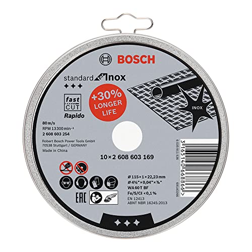 Bosch Professional Trennscheibe gerade Standard für Inox - Rapido WA 60 T BF, 115 mm, 10-er Pack, 2608603254 von Bosch Accessories