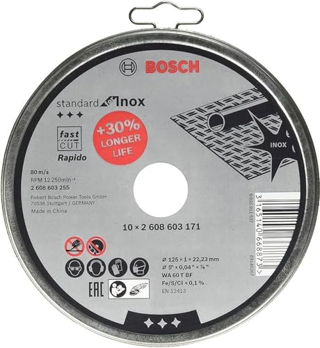 Bosch Accessories Professional 10x Trennscheibe Gerade Standard for Inox - Rapido (Rostfreier Stahl, WA 60 T BF, Ø 125 mm, 1.0 mm, Zubehör Winkelchleifer) von Bosch Accessories