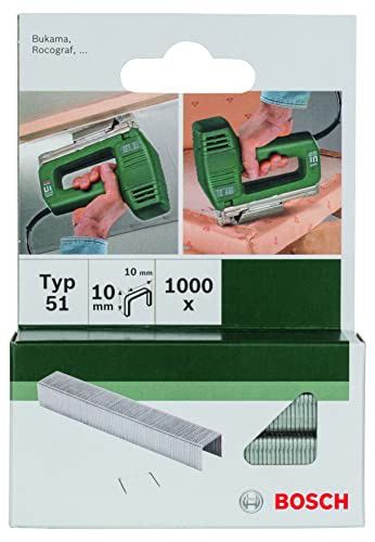 Bosch 1000x Klammer Typ 51 (Papier, Folien, Kunststoffplatten, Tapetenkleister, Akustikplatten, GFK, 10 x 1 x 10 mm, Zubehör Tacker) von Bosch