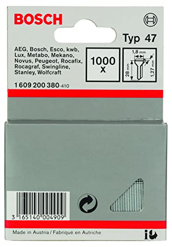Bosch Accessories Professional 1000x Nagel Typ 47 (für Natürliche Materialien, Teppich, 1.8 x 1.27 x 28 mm, Zubehör Tacker) von Bosch Accessories