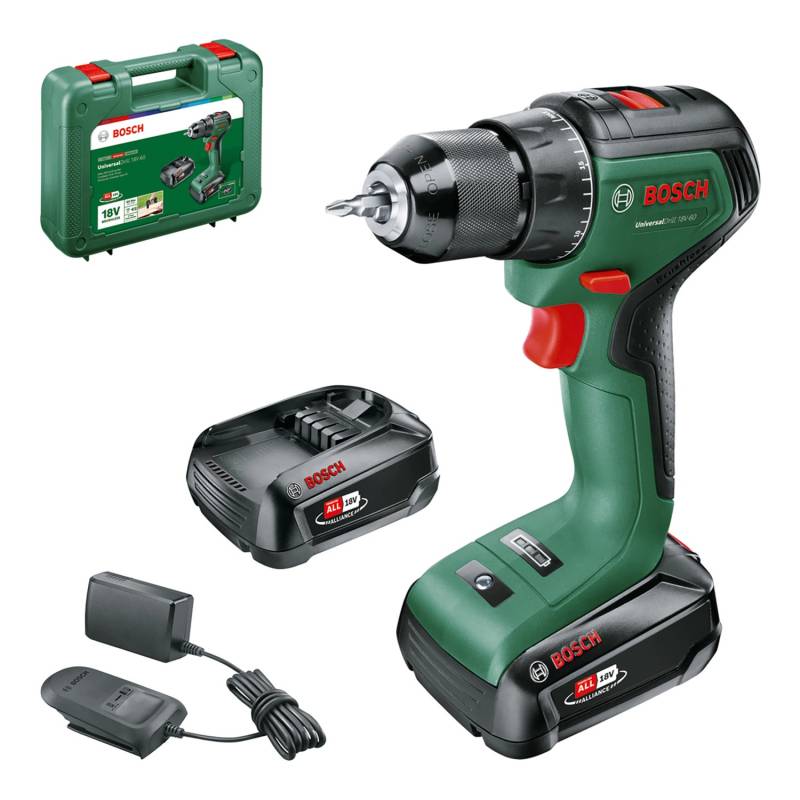 Bosch 18 V Akku-Bohrschrauber UniversalDrill 18V-60 inkl. 2 Ah Akkus mit Koffer Bosch 18 V Akku-Bohrschrauber UniversalDrill 18V-60 inkl. 2 Ah Akkus mit Koffer von Bosch