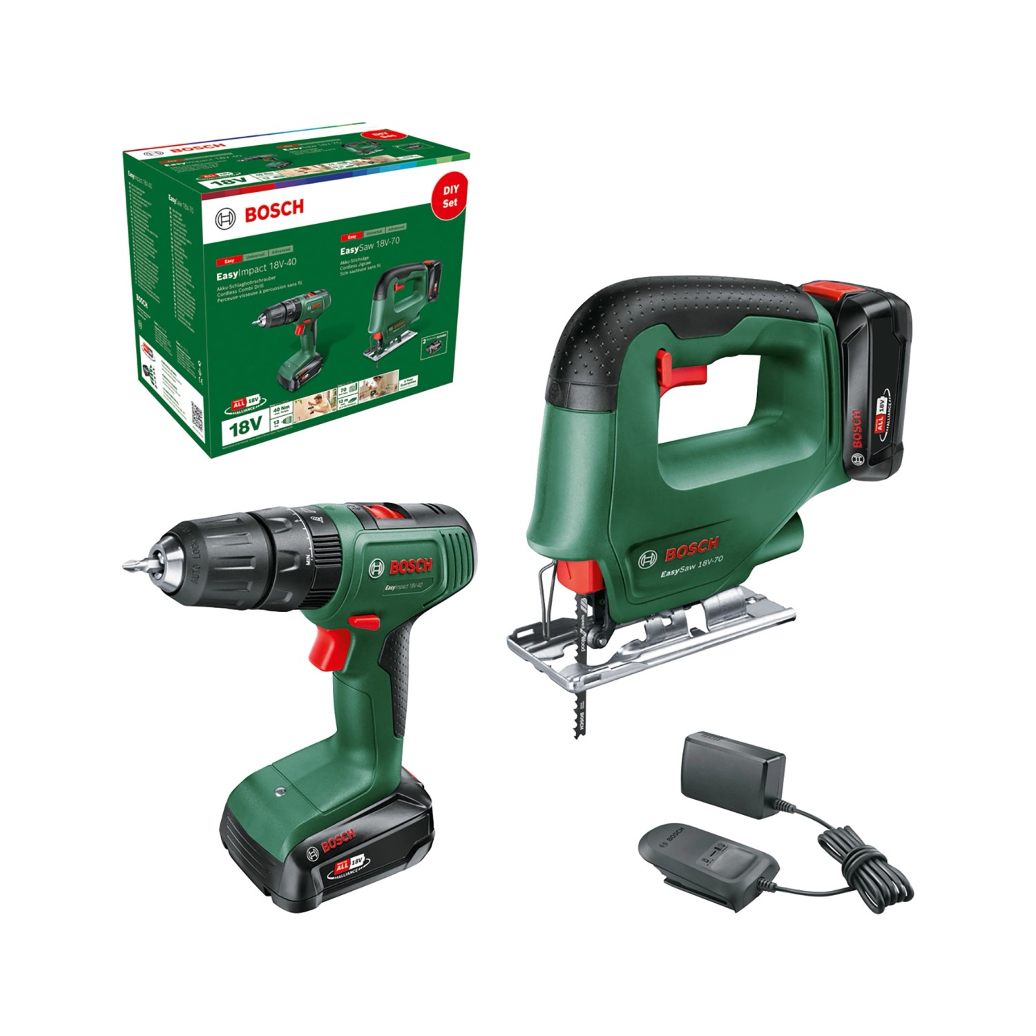 Bosch 18V Akku-Schlagbohrschrauber EasyImpact 18V-40 + Stichsäge EasySaw 18V-70 Bosch 18V Akku-Schlagbohrschrauber EasyImpact 18V-40 + Stichsäge EasySaw 18V-70 von Bosch