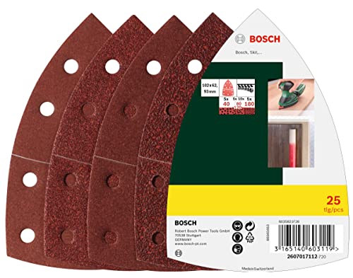 Bosch Accessories Bosch 25tlg. Schleifblatt Set (für Holz, Spachtelmasse, Farben und Lacken, Körnung 40/80/120/180, 11 Löcher, 102 x 62.93 mm, Klett, Zubehör Multischleifer) von Bosch Accessories