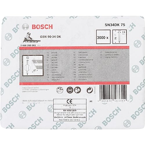 Bosch Professional 3000x D-Kopf Streifennagel SN34DK 75 (34°, harzbeschichtet, 2.8 mm, 75 mm, blank, glatt, Zubehör für Nagelpistolen, Druckluftnagler) von Bosch Accessories