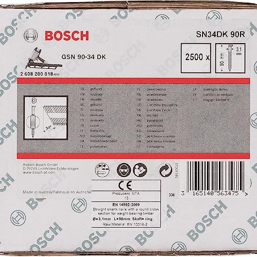 Bosch Professional 3000x D-Kopf Streifennagel SN34DK 90R (34°, harzbeschichtet, 3.1 mm, 90 mm, gerillt, blank, Zubehör für Nagelpistolen, Druckluftnagler) von Bosch Accessories