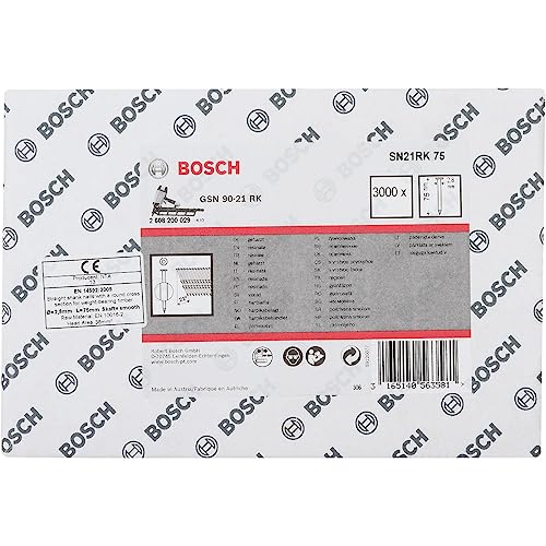 Bosch Professional 4000x Rundkopf-Streifennägel 21° SN21RK 75 (2.8 mm, 75 mm, gehartzt, blank, glatt, Zubehör für Nagelpistolen, Druckluftnagler) von Bosch Accessories