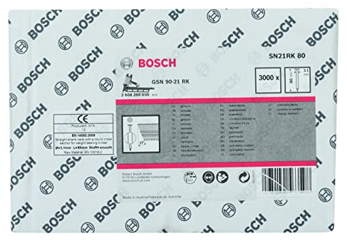 Bosch Professional 4000x Rundkopf-Streifennägel 21° SN21RK 80 (3.1 mm, 80 mm, gehartzt, blank, glatt, Zubehör für Nagelpistolen, Druckluftnagler) von Bosch Accessories