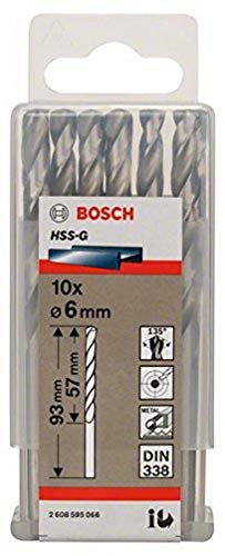 Bosch Accessories Bosch Professional 10x HSS-G Metallbohrer (für Metall, Ø 6 mm, Robust Line, Zubehör Bohrmaschine) von Bosch Accessories