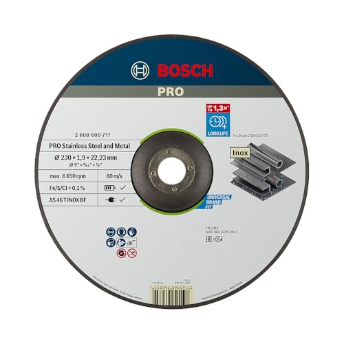 Bosch 1x PRO Stainless Steel and Metal Longlife Thin Trennscheibe für große Winkelschleifer und 22,23 mm Bohrung (für Stahl, Edelstahl, Ø 230 mm, Professional Zubehör Großer Winkelschleifer) Bosch 1x PRO Stainless Steel and Metal Longlife Thin Trennscheibe für große Winkelschleifer und 22,23 mm Bohrung (für Stahl, Edelstahl, Ø 230 mm, Professional Zubehör Großer Winkelschleifer) von Bosch