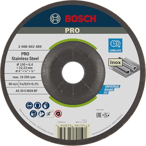 Bosch 1x PRO Stainless Steel Longlife Schleifscheibe für kleine Winkelschleifer und 22,23‑mm-Bohrung (für Edelstahl, Ø 150 mm, Professional Zubehör Kleiner Winkelschleifer) Bosch 1x PRO Stainless Steel Longlife Schleifscheibe für kleine Winkelschleifer und 22,23‑mm-Bohrung (für Edelstahl, Ø 150 mm, Professional Zubehör Kleiner Winkelschleifer) von Bosch