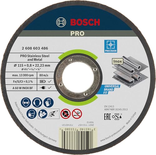 Bosch 1x PRO Stainless Steel and Metal Precision Thin Trennscheibe für kleine Winkelschleifer und 22,23 mm Bohrung (für Stahl, Edelstahl, Ø 115 mm, Professional Zubehör Kleiner Winkelschleifer) von Bosch