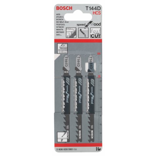 Bosch Professional 3 x Stichsägeblatt T 144 D Speed for Wood (für weiches Holz, gerader Schnitt, Zubehör Stichsäge) von Bosch Professional