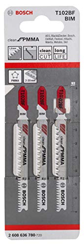 Bosch 3x PRO Plastics PMMA clean T102BF Stichsägeblatt (für Kunststoff, Kunststoff, Länge 92 mm, Professional Zubehör Stichsäge) Bosch 3x PRO Plastics PMMA clean T102BF Stichsägeblatt (für Kunststoff, Kunststoff, Länge 92 mm, Professional Zubehör Stichsäge) von Bosch